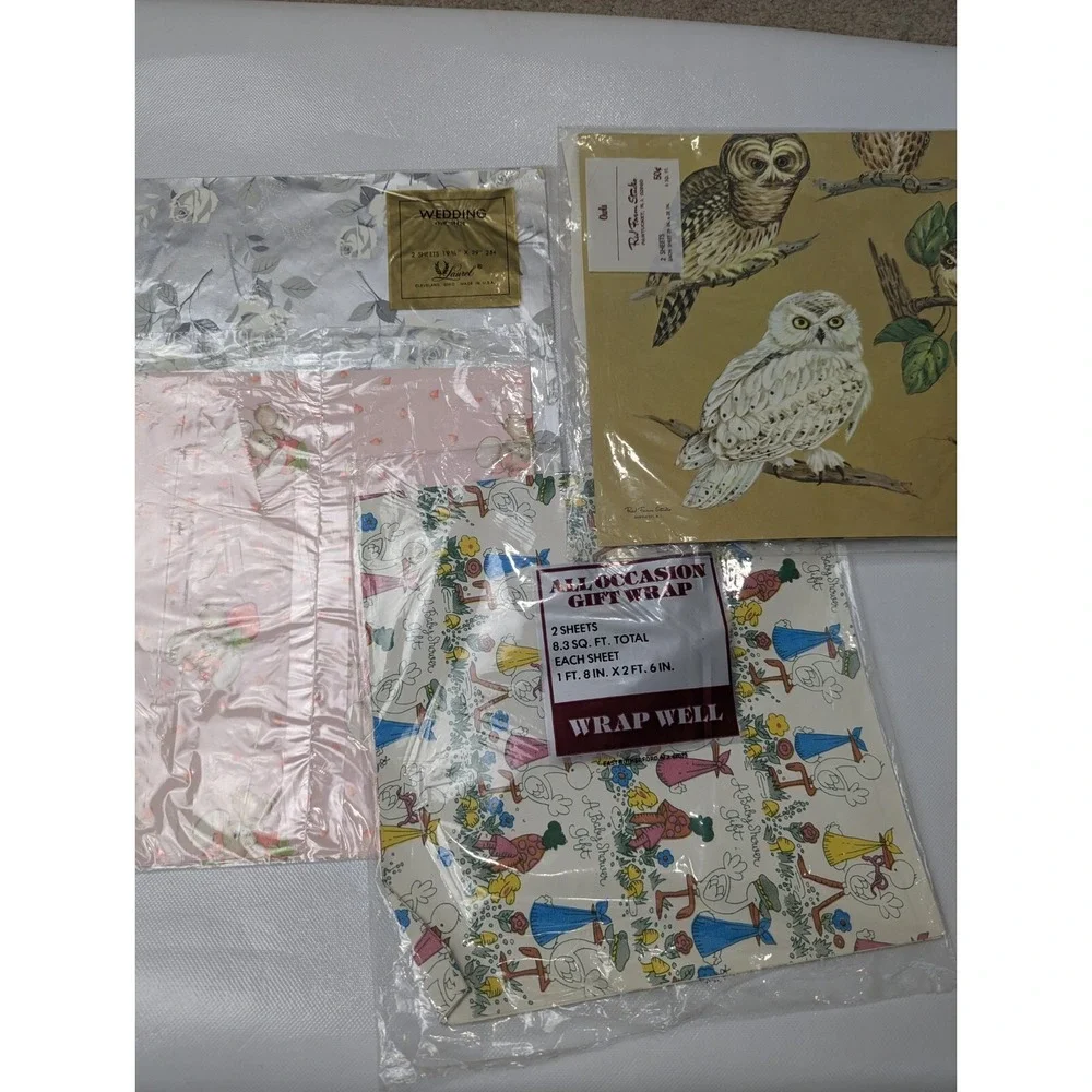 New and Used‎ Vintage Gift Paper 60s 70s Prints Baby Shower Kids Weddings Lot